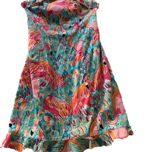 🌿Lilly Pulitzer strapless Eat & Peel flamingle dress, size 2🌿